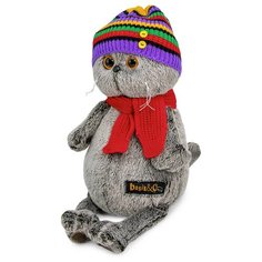 Мягкая игрушка, Budi basa, кот Басик в полосатой шапке с шарфом, 19 см