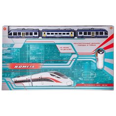 Железная дорога ABtoys "Комета", Железнодорожный экспресс, с пультом управления, голубой поезд, свет и звук (C-00411)