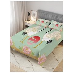 Покрывало стеганое жаккардовое с 2-мя наволочками "Японский журавль", Евро (220x235 см) Ambesonne