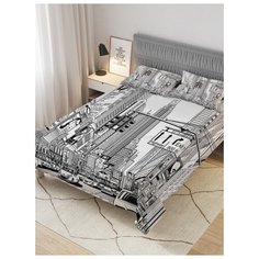 Покрывало стеганое жаккардовое с 2-мя наволочками "Город в серости", Евро (220x235 см) Ambesonne