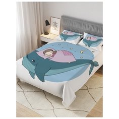 Покрывало стеганое жаккардовое с 2-мя наволочками "Девочка с китом", 1,5-спальное (160x220 см) Ambesonne