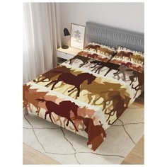 Покрывало стеганое жаккардовое с 2-мя наволочками "Лошадиный побег", Евро (220x235 см) Ambesonne