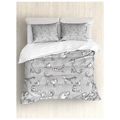 Комплект постельного белья "Кошачья нежность" (пододеяльник+2 наволочки), Евро (200x220 см) Ambesonne