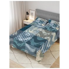 Покрывало стеганое жаккардовое с 2-мя наволочками "Плитка с морскими узорами", Евро (220x235 см) Ambesonne