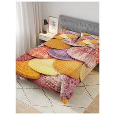 Покрывало стеганое жаккардовое с 2-мя наволочками "Поверхность из ракушек", Евро (220x235 см) Ambesonne