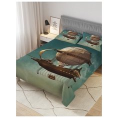 Покрывало стеганое жаккардовое с 2-мя наволочками "Корабль в стиле Стимпанк", 1,5-спальное (160x220 см) Ambesonne