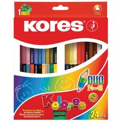 Карандаши цветные Kores 48 цветов, 24 штуки, 3-гранные, двусторонние, с точилкой