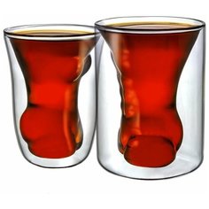 Набор стаканов CnGlass стеклянные подарочные с двойной стенкой для холодных и горячих напитков в форме фигуры "Мужчина и Женщина" 2 шт. по 180 мл B23/B24