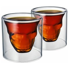Набор стаканов CnGlass стеклянные с двойными стенками подарок к хэллоуину в виде черепа 2 шт. по 80 мл B27-2