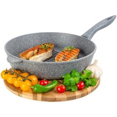 Сковорода - гриль круглая 28 см ГАРМОНИЯ ВКУСА "Серый мрамор" без крышки, н/р, 50х29х11,5 см Elan Gallery