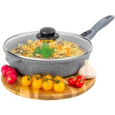 Сковорода глубокая 28 см ГАРМОНИЯ ВКУСА "Серый мрамор" С КРЫШКОЙ ф28, с/р, 51,5х29х12 см Elan Gallery