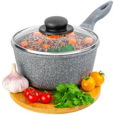 Ковш 1,5 л ГАРМОНИЯ ВКУСА "Серый мрамор" С КРЫШКОЙ ф18, н/р, 34,5х19х13,5 см Elan Gallery