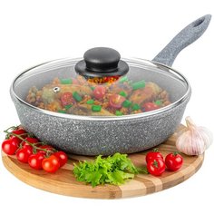 Сковорода глубокая 26 см ГАРМОНИЯ ВКУСА "Серый мрамор" С КРЫШКОЙ ф26, н/р, 45,5х27х12,5 см Elan Gallery