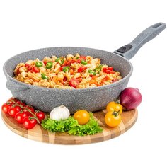 Сковорода глубокая 28 см ГАРМОНИЯ ВКУСА "Серый мрамор" без крышки, с/р, 51,5х29х10 см Elan Gallery