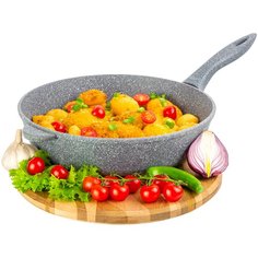 Сковорода глубокая 28 см ГАРМОНИЯ ВКУСА "Серый мрамор" без крышки, н/р, 50х29х12 см Elan Gallery