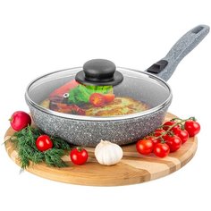 Сковорода глубокая 22 см ГАРМОНИЯ ВКУСА "Серый мрамор" С КРЫШКОЙ ф22, с/р,43х23х10,5 см Elan Gallery