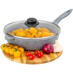 Сковорода глубокая 28 см ГАРМОНИЯ ВКУСА "Серый мрамор" С КРЫШКОЙ ф28, н/р, 50х29х12,5 см Elan Gallery