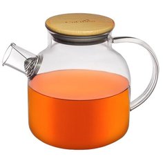 Чайник заварочный CnGlass стеклянный с бамбуковой крышкой 1200 мл H18