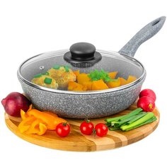 Сковорода глубокая 24 см ГАРМОНИЯ ВКУСА "Серый мрамор" С КРЫШКОЙ ф24, н/р, 43,5х25х11,5 см Elan Gallery