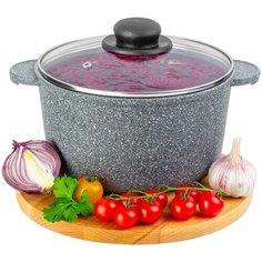 Кастрюля 3 л ГАРМОНИЯ ВКУСА "Серый мрамор" С КРЫШКОЙ ф20, 26,5х21х16 см Elan Gallery