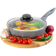 Сковорода глубокая 22 см ГАРМОНИЯ ВКУСА "Серый мрамор" С КРЫШКОЙ ф22, н/р, 38х23х10,5 см Elan Gallery