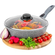 Сковорода глубокая 26 см ГАРМОНИЯ ВКУСА "Серый мрамор" С КРЫШКОЙ ф26, с/р, 47х27х12,5 см Elan Gallery