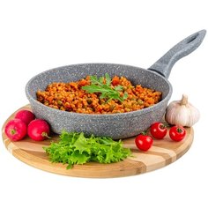 Сковорода глубокая 22 см ГАРМОНИЯ ВКУСА "Серый мрамор" без крышки, н/р, 38х23х9,5 см Elan Gallery