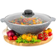 Сковорода ВОК 28 см 3 л ГАРМОНИЯ ВКУСА "Серый мрамор" С КРЫШКОЙ ф28, 33,5х29,5х13,5 см Elan Gallery