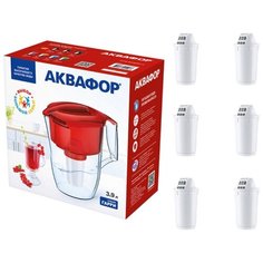Кувшин Аквафор "Гарри" с запасом модулей А5 (6 шт.) красный