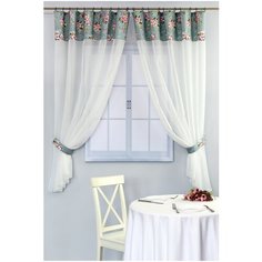 Тюль на манжете из хлопка Византия "Усадьба. Яблоня" серо-голубой, 300х170 см