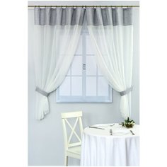 Тюль на манжете из хлопка Византия "Усадьба. Серо-голубой горошек", светло-серый, 300х170 см