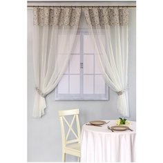Тюль на манжете из хлопка Византия "Усадьба.Ромашковый сад" светло-серый, 300х170 см