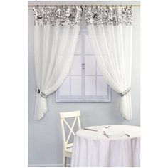 Тюль на манжете из хлопка Византия "Усадьба. День" белый,черный,белый подхват, 300х170 см