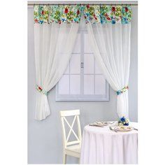 Тюль на манжете из хлопка Византия "Усадьба.Цветочная поляна" голубой, 300х170 см