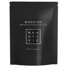 BEAUTIFIC Black D-tox сухой угольно-кофейный скраб для глубокого очищения лица и тела, 100 г