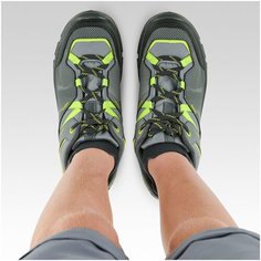 Ботинки для походов детские с низким верхом на шнуровке MH120 LOW, размеры 35–38, размер: 35, цвет: Зелёный Анисовый/Светлый Графит QUECHUA Х Декатлон Decathlon