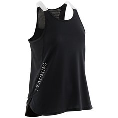 Майка дышащая гимн. д/девочек черная с бел. бретелями по техн. body mapping S580, размер: 141-148CM10-11A, цвет: Черный DOMYOS Х Декатлон Decathlon