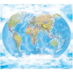 Фотообои флизелиновые Топ Фотообои Карта 3D для интерьера комнаты на русском языке 300х270 (ШхВ) голубой/светло-синий/бледно-голубой/молочный/белый