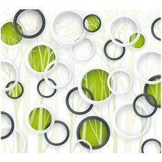 Фотообои флизелиновые Топ Фотообои Кроны деревьев и зелёные круги 3D 300х270 (ШхВ) белый/темно-серый/светло-зеленый/оливковый/желто-зеленый