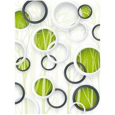 Фотообои флизелиновые Топ Фотообои Кроны деревьев и зелёные круги 3D 200х270 (ШхВ) белый/темно-серый/светло-зеленый/оливковый/желто-зеленый