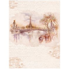 Фотообои флизелиновые Топ Фотообои Рисунок Эйфелевой башни на старой кирпичной стене 200х270 (ШхВ) светло-бежевый/розово-коричневый/светло-коричневый/темно-бежевый/персиковый