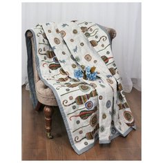 Плед-покрывало Византия "Усадьба. Кошки" серый, синий, 145*210 см