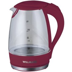 Чайник эл. WILLMARK WEK-1708G (1.7л, пов. на 360 град., LED-подсв., корп. из стекла, 2200Вт) Бордовый