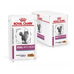 Влажный корм для кошек Royal Canin Renal, при проблемах с почками, с курицей 12 шт. х 85 г (кусочки в соусе)
