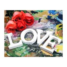 Алмазная мозаика, блестящая "Романтичный натюрморт с розами", 30х40 см (без подрамника, с полным заполнением) Рыжий кот