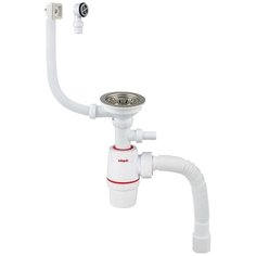 Сифон WIRQUIN NEO с нержавеющей чашкой D114 мм, с отводом для стиральной или посудомоечной машины, с круглым и квадратным переливами и с гофротрубой L800 мм (3 1/2"- D40/50)