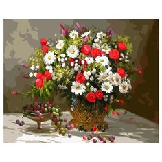 Картина по номерам Paintboy PK 45086 Алые розы, ромашки и гроздь винограда 40х50 см