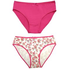 Salvador Dali Набор трусов слипы средней посадки, 2 шт., размер M(46-48), цветочный принт и однотонная фуксия
