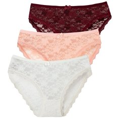 Magic lady Набор трусов кружевные слипы средней посадки, 3 шт., размер 46, бордовый/коралловый/шампань