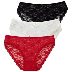 Magic lady Набор трусов кружевные слипы средней посадки, 3 шт., размер 48, черный/шампань/красный